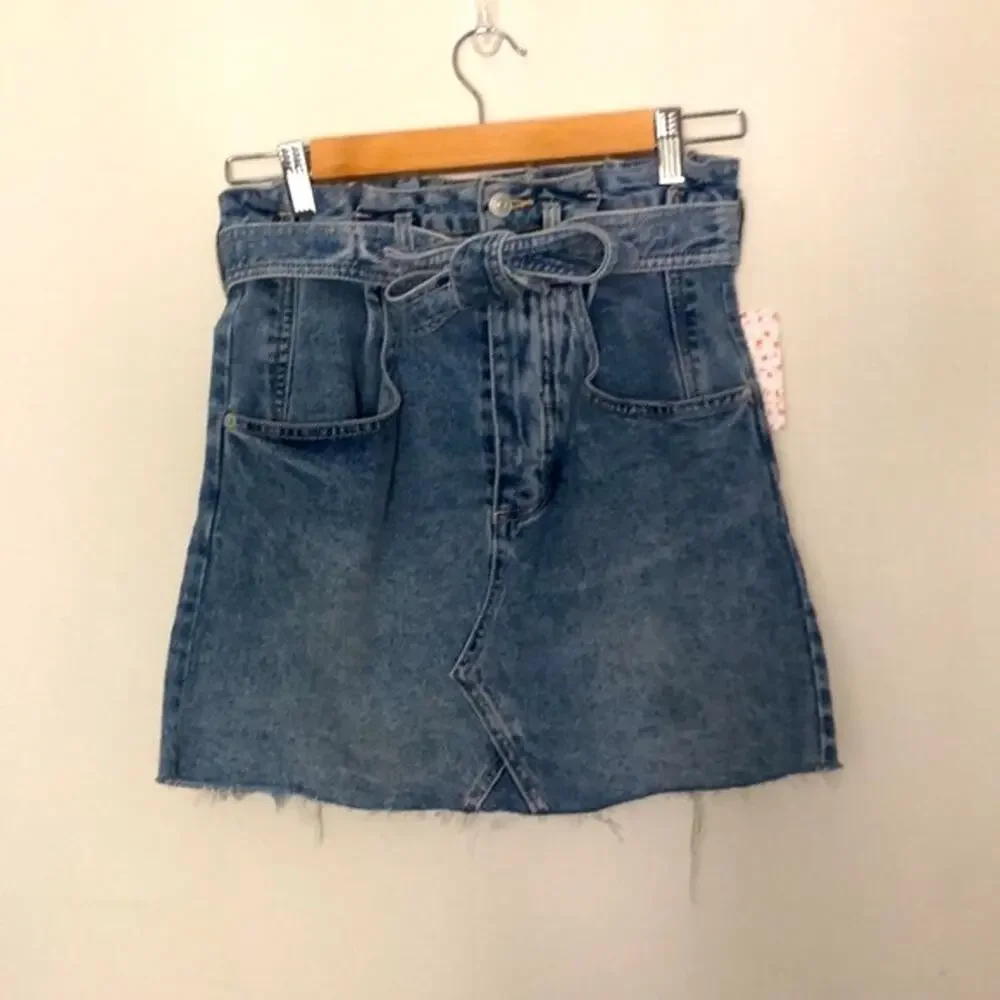 NWT! Free People East of Eden Paper Bag Jean Skirt Size 24